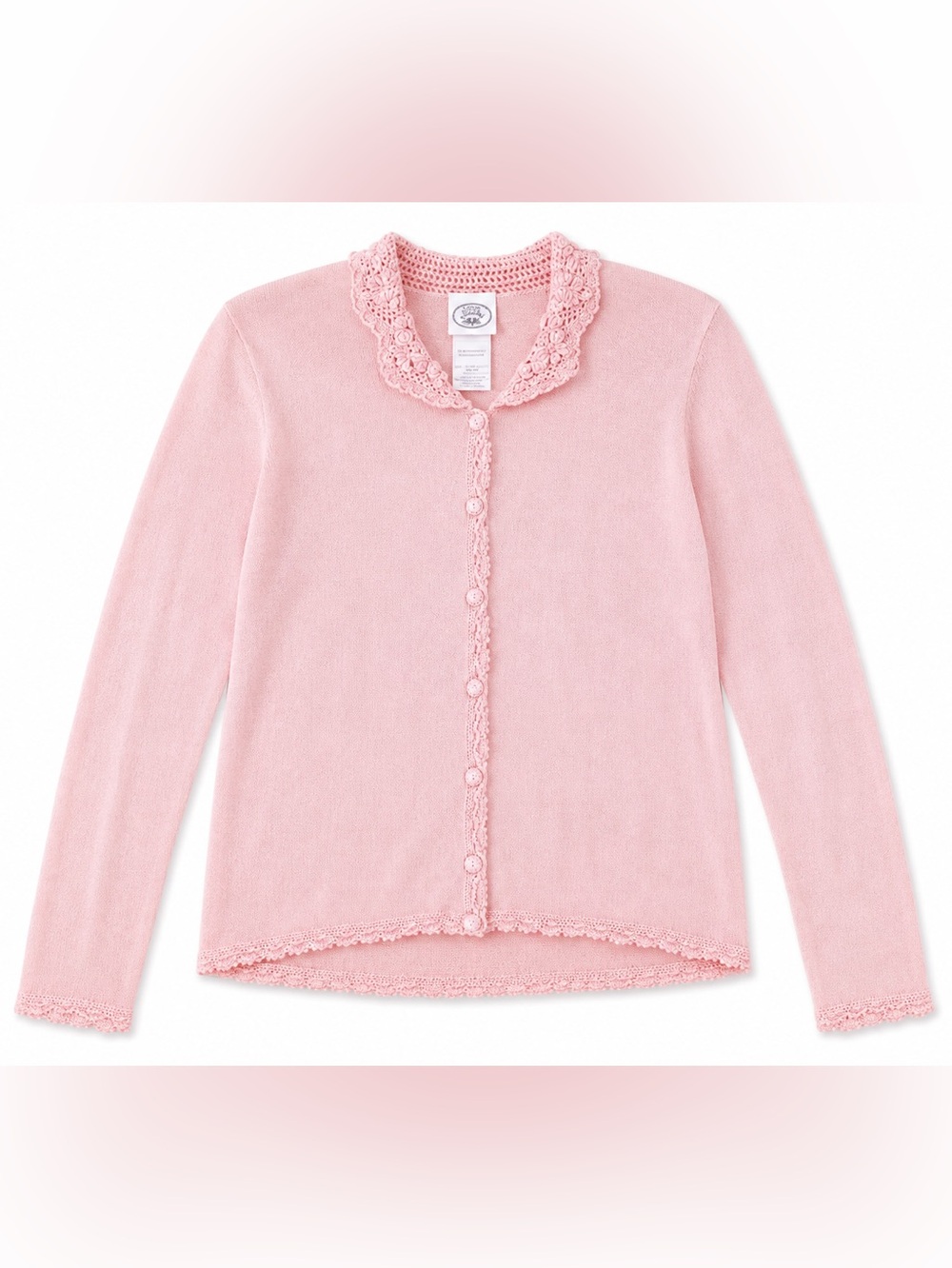 Vintage Laura Ashley Cottagecore Crochet Collar Wool Cardigan Sweater Medium